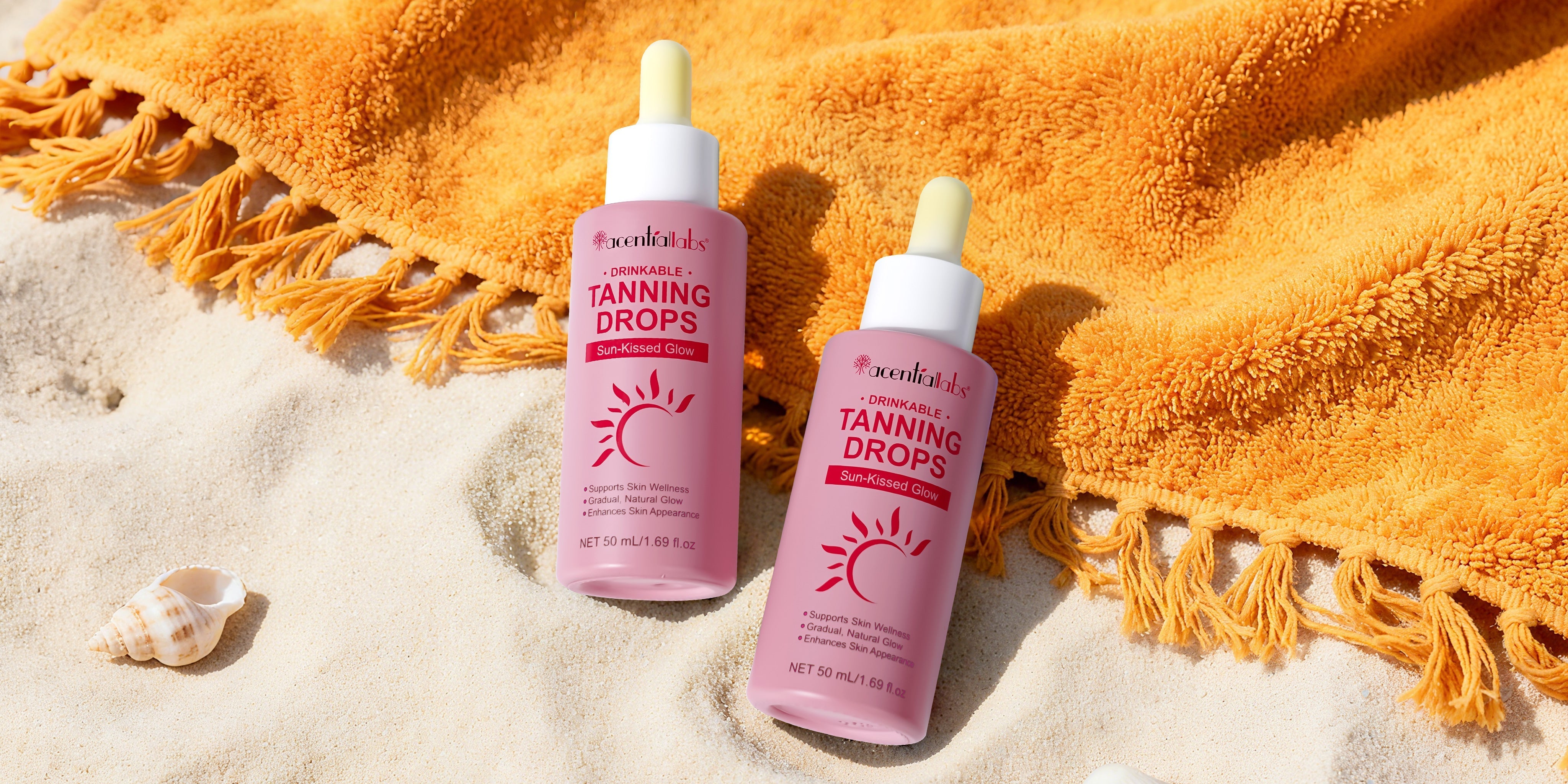 Get a Sun-Kissed Glow from Within Introducing acentiallabs DRINKABLE TANNING DROPS