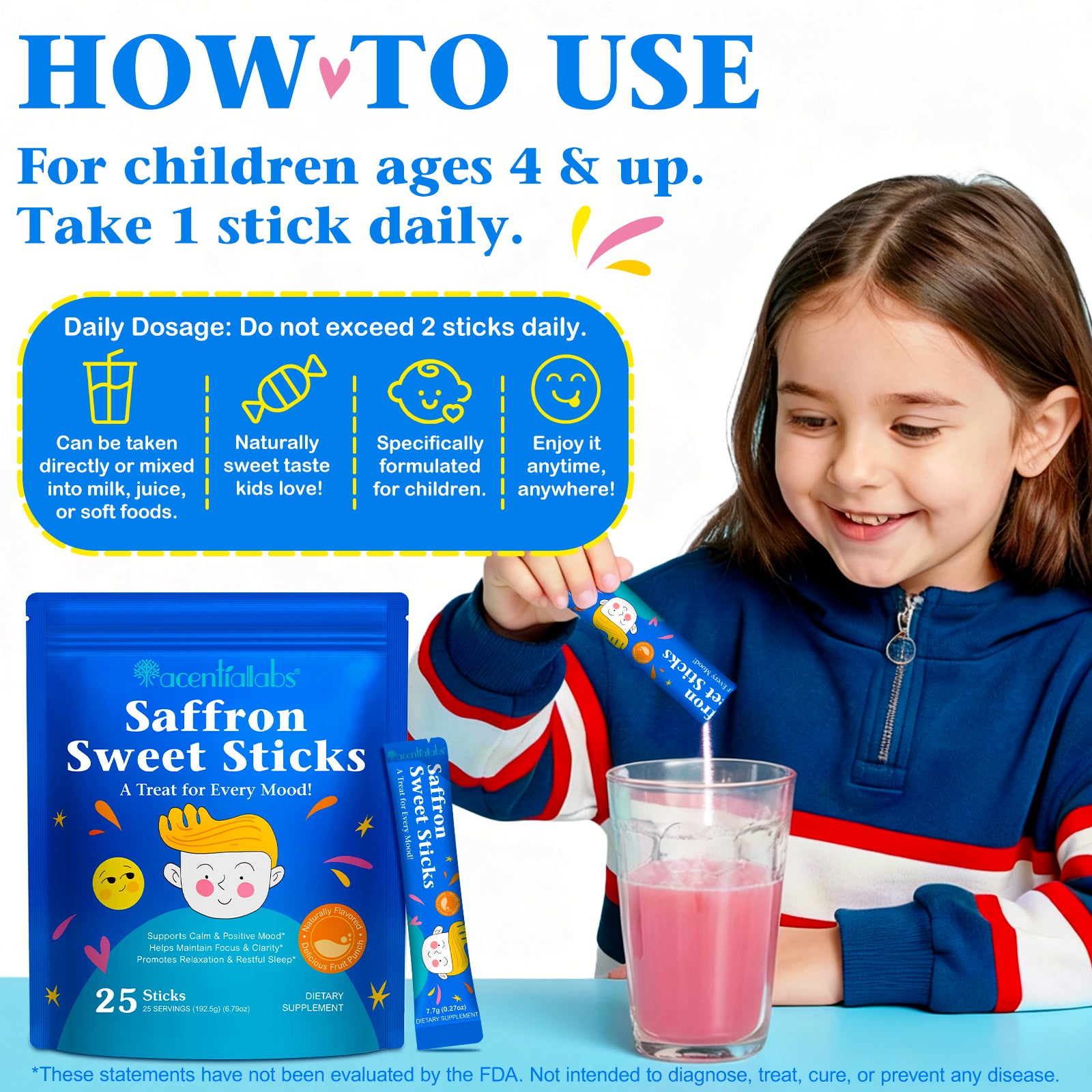 acentiallabs Saffron Sweet Sticks, A Treat for Every Mood, Granules