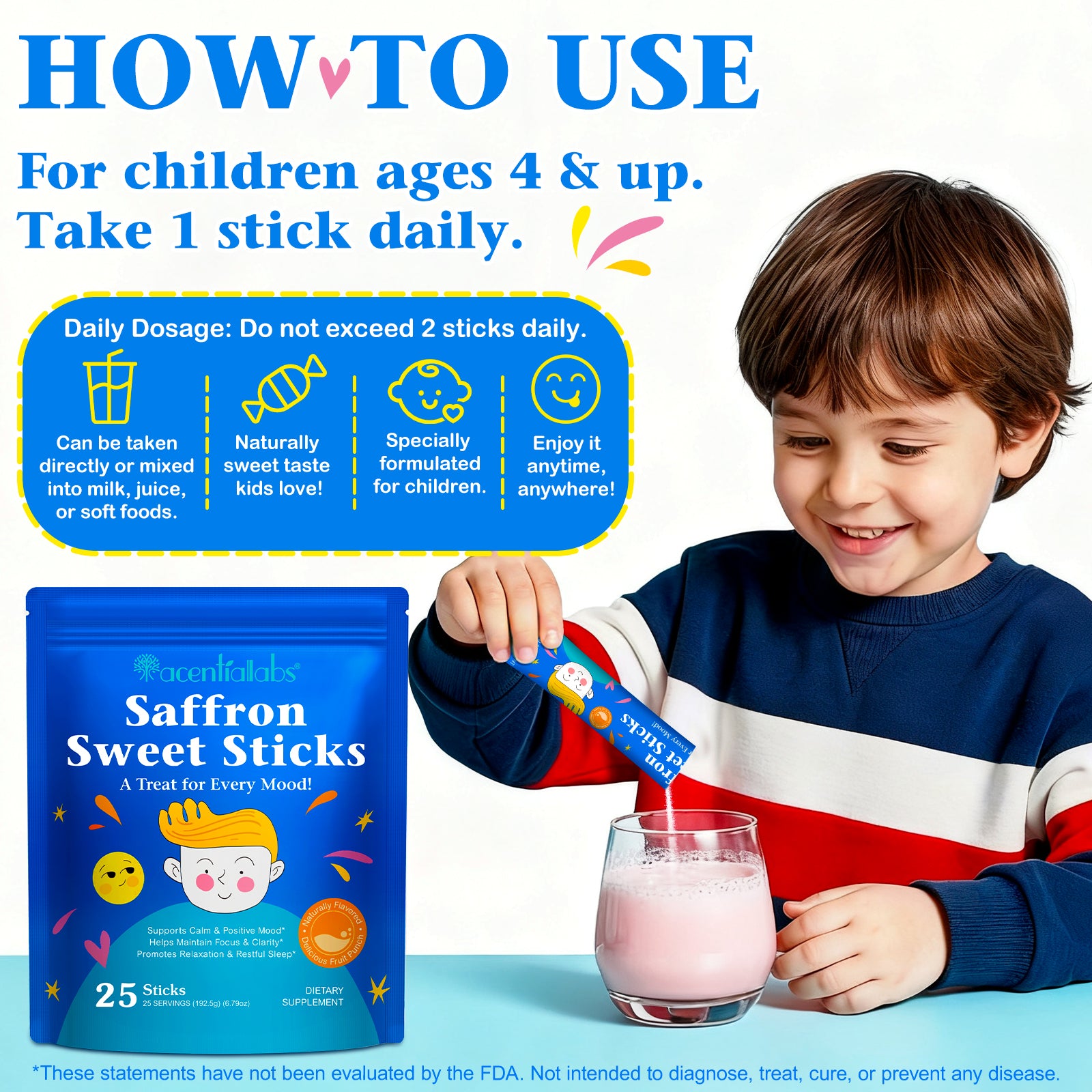 acentiallabs Saffron Sweet Sticks, A Treat for Every Mood, Granules