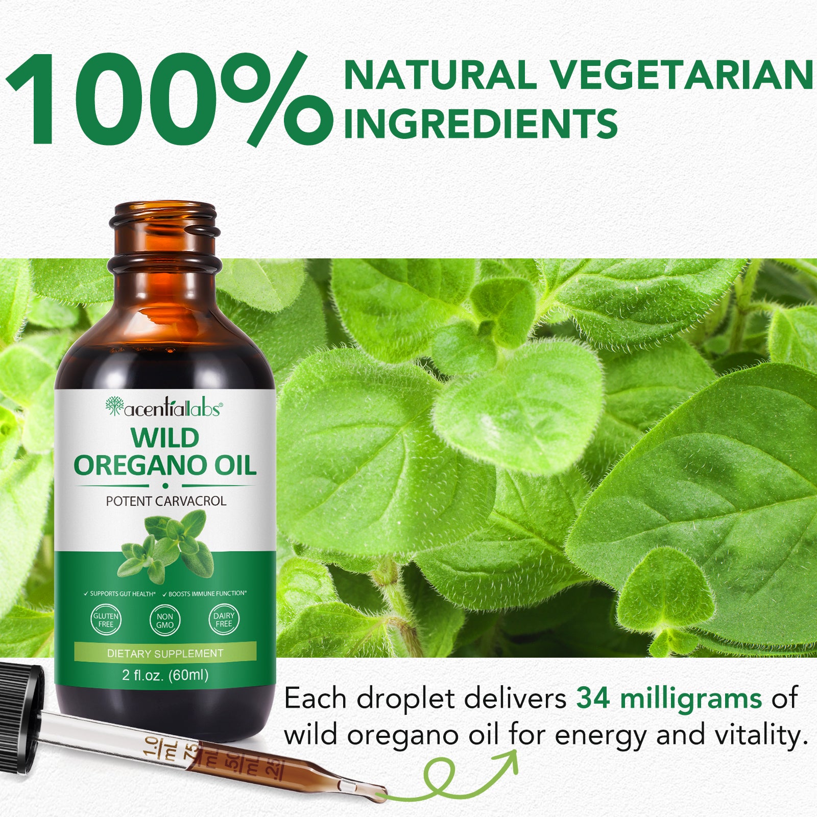 acentiallabs WILD OREGANO OIL POTENT CARVACROL 60ml Liquid Drops