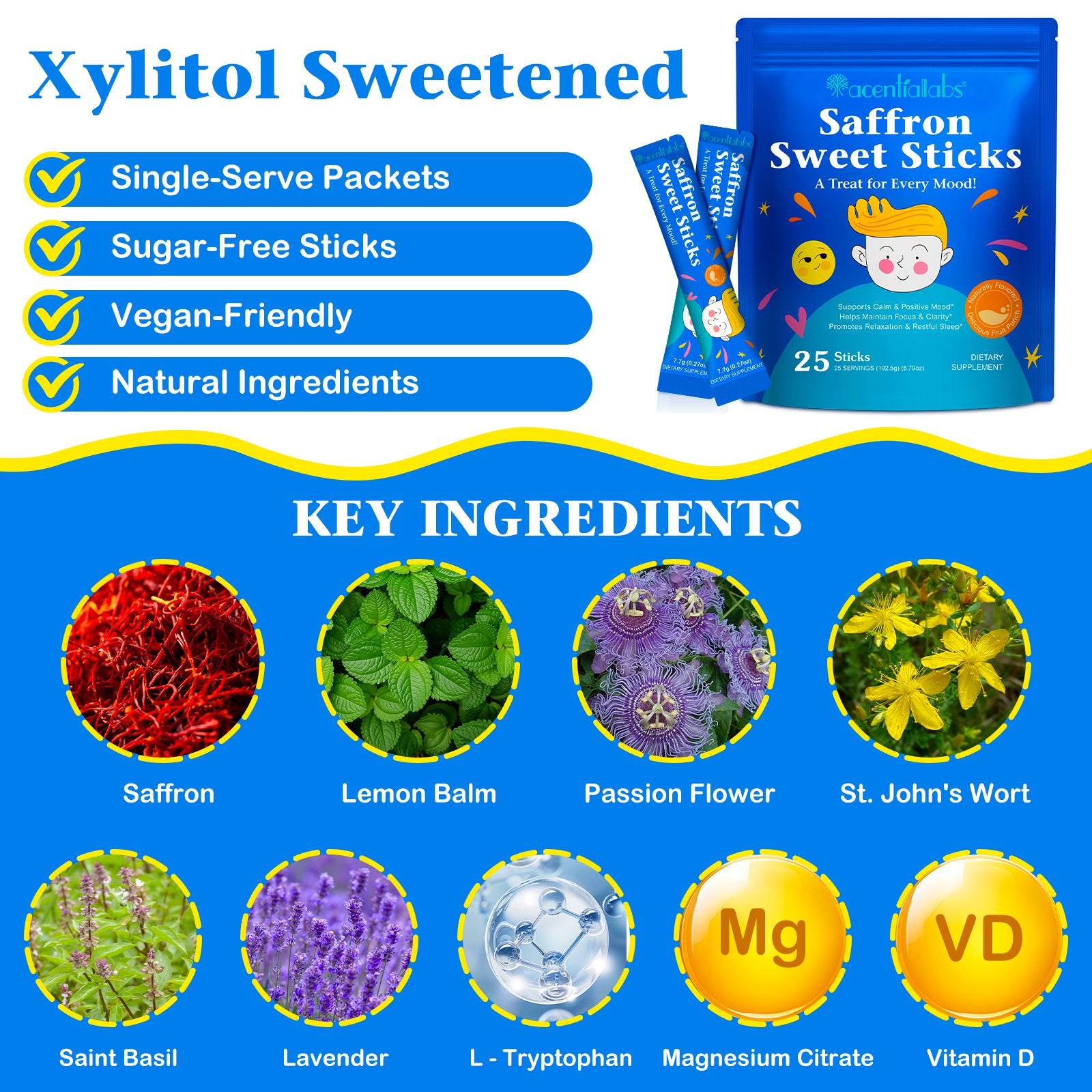 acentiallabs Saffron Sweet Sticks, A Treat for Every Mood, Granules