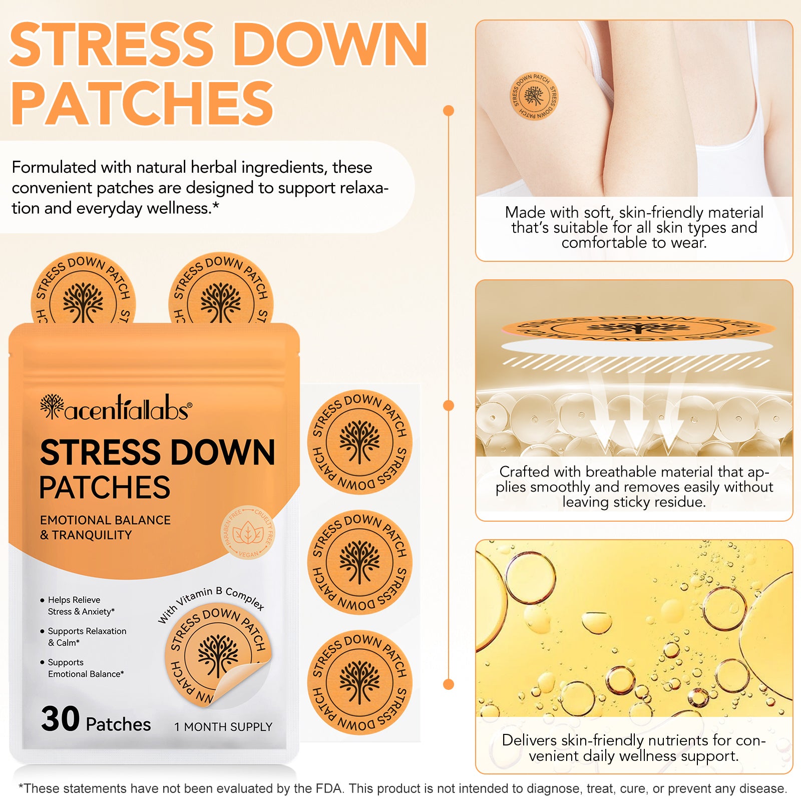 acentiallabs STRESS DOWN PATCHES EMOTIONAL BALANCE& TRANQUILITY 30 Patches