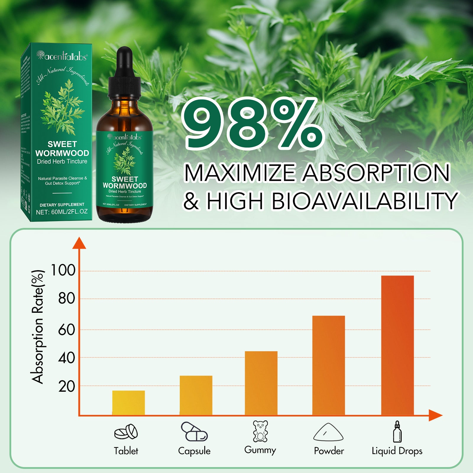 acentiallabs SWEET WORMWOOD Dried Herb Tincture  6OML Liquid Drops