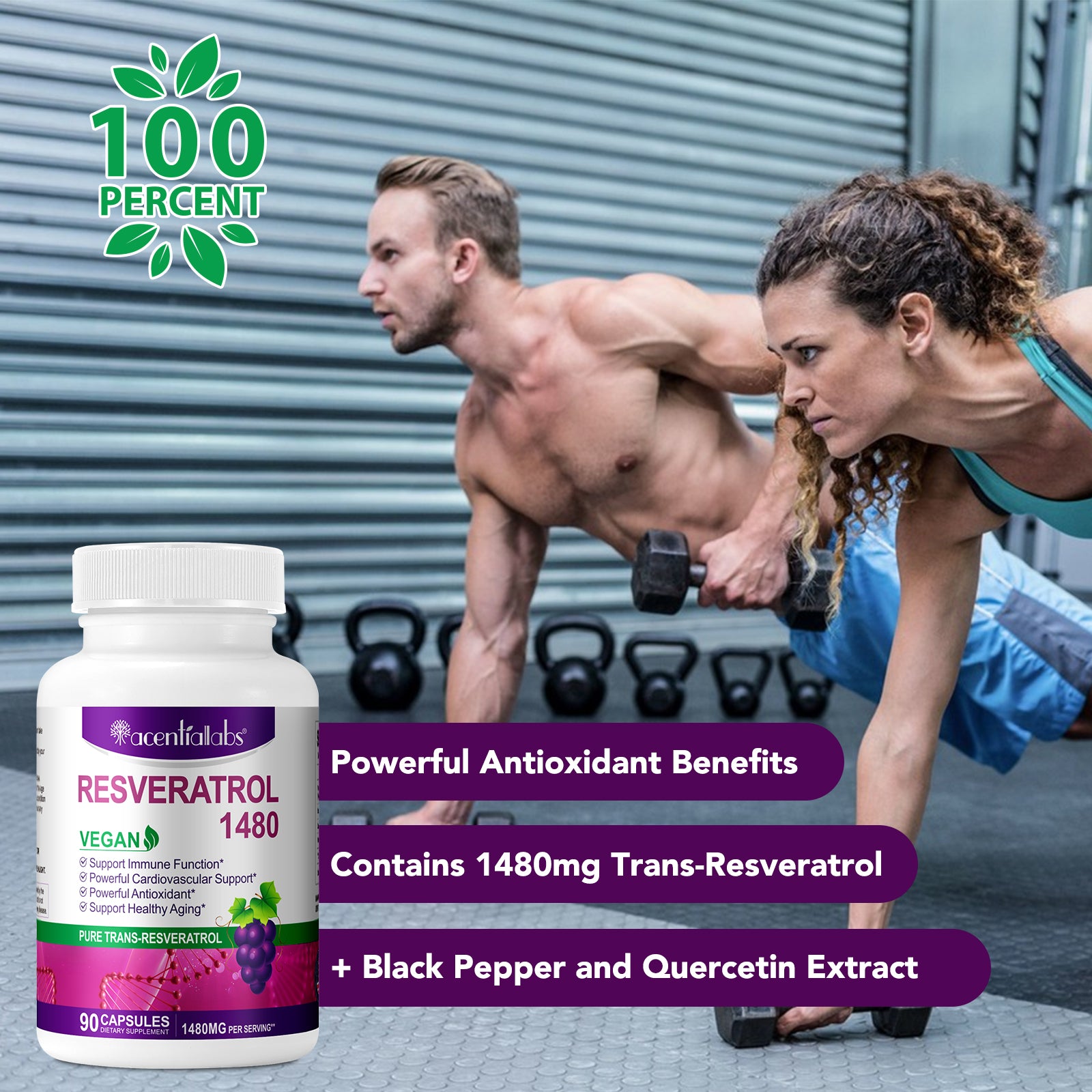 acentiallabs RESVERATROL 1480,PURE TRANS-RESVERATROL,90 CAPSULES Bottled Capsules