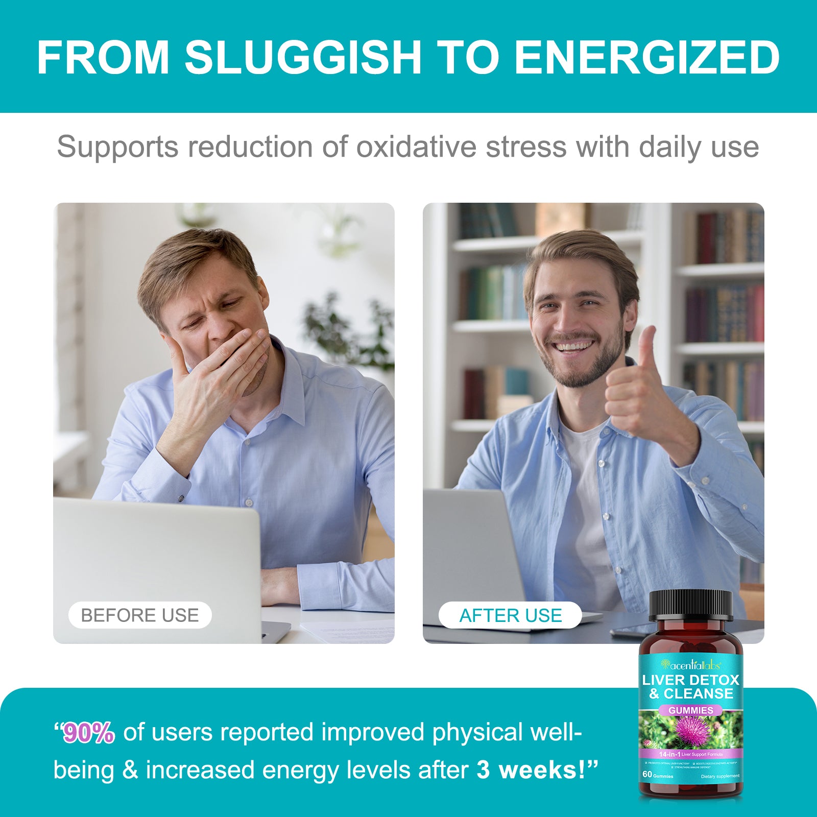 acentiallabs LIVER DETOX & CLEANSE GUMMIES 14-in-1 Liver Support Formula 60 Gummies Bottled Gummies