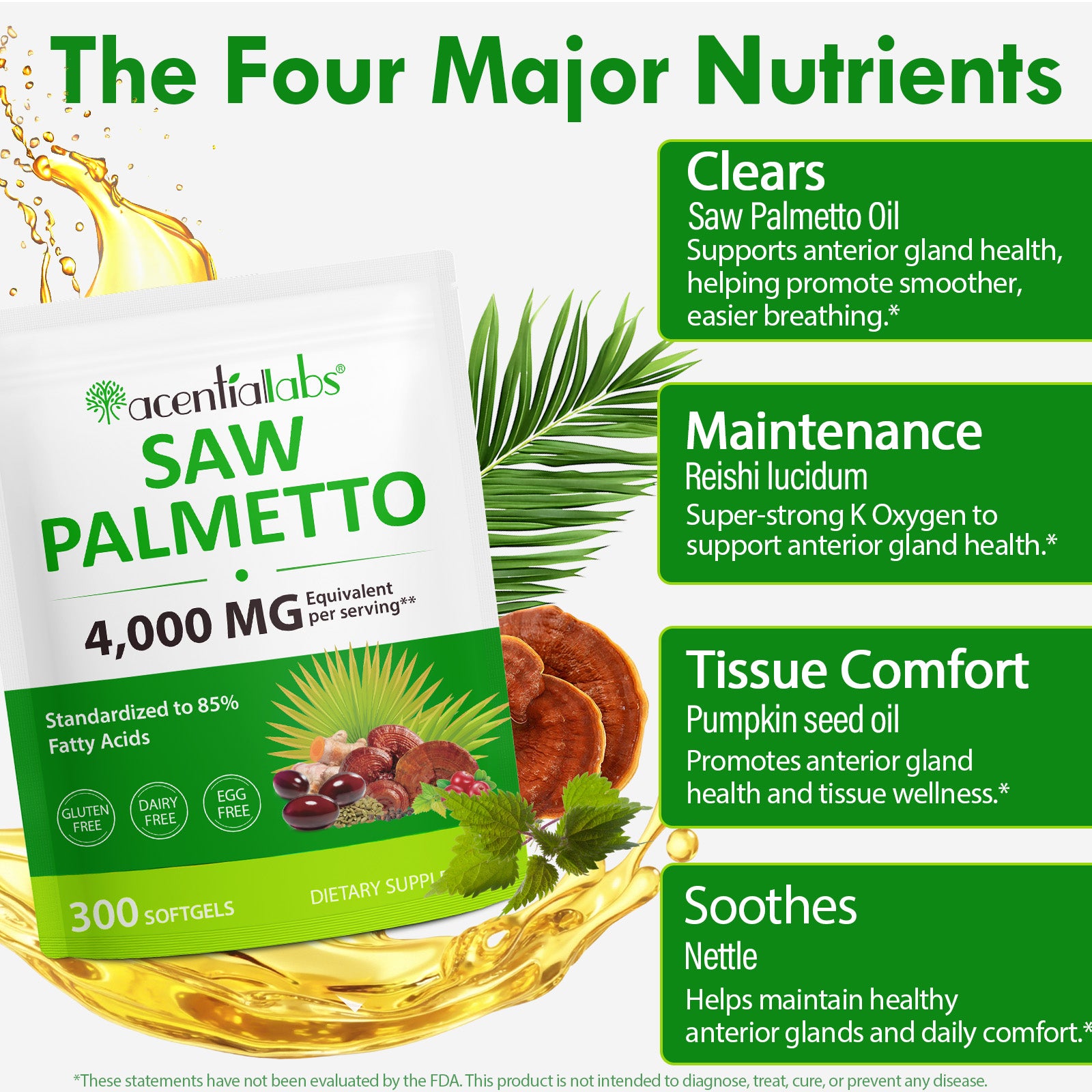 acentiallabs SAW PALMETTO 4000 MG Equivalent per serving 300 SOFTGELS Bagged Capsules