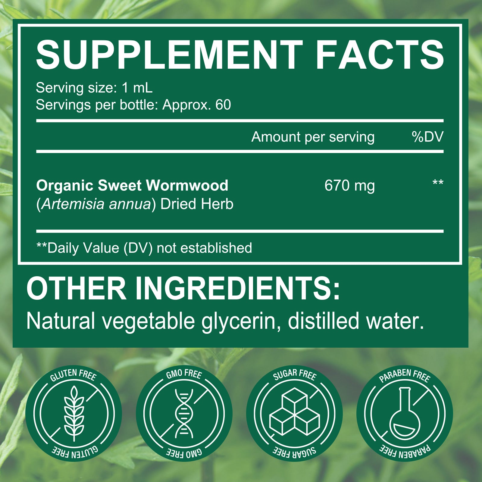 acentiallabs SWEET WORMWOOD Dried Herb Tincture  6OML Liquid Drops