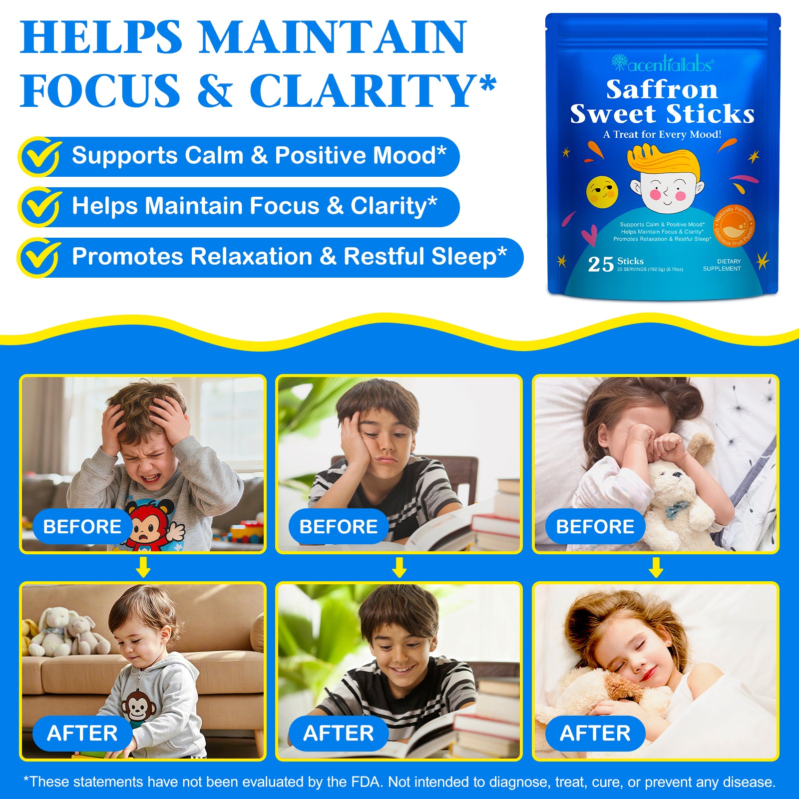 acentiallabs Saffron Sweet Sticks, A Treat for Every Mood, Granules