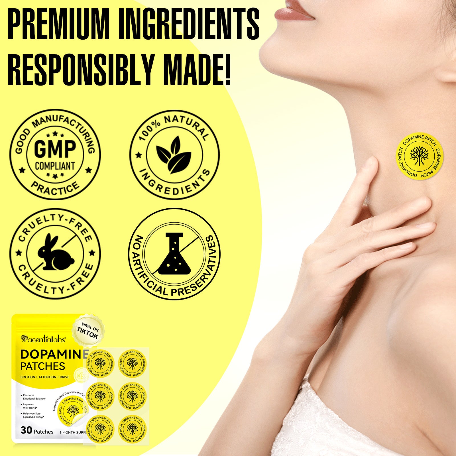 acentiallabs DOPAMINE PATCHES EMOTION I ATTENTION I DRIVE 30 Patches