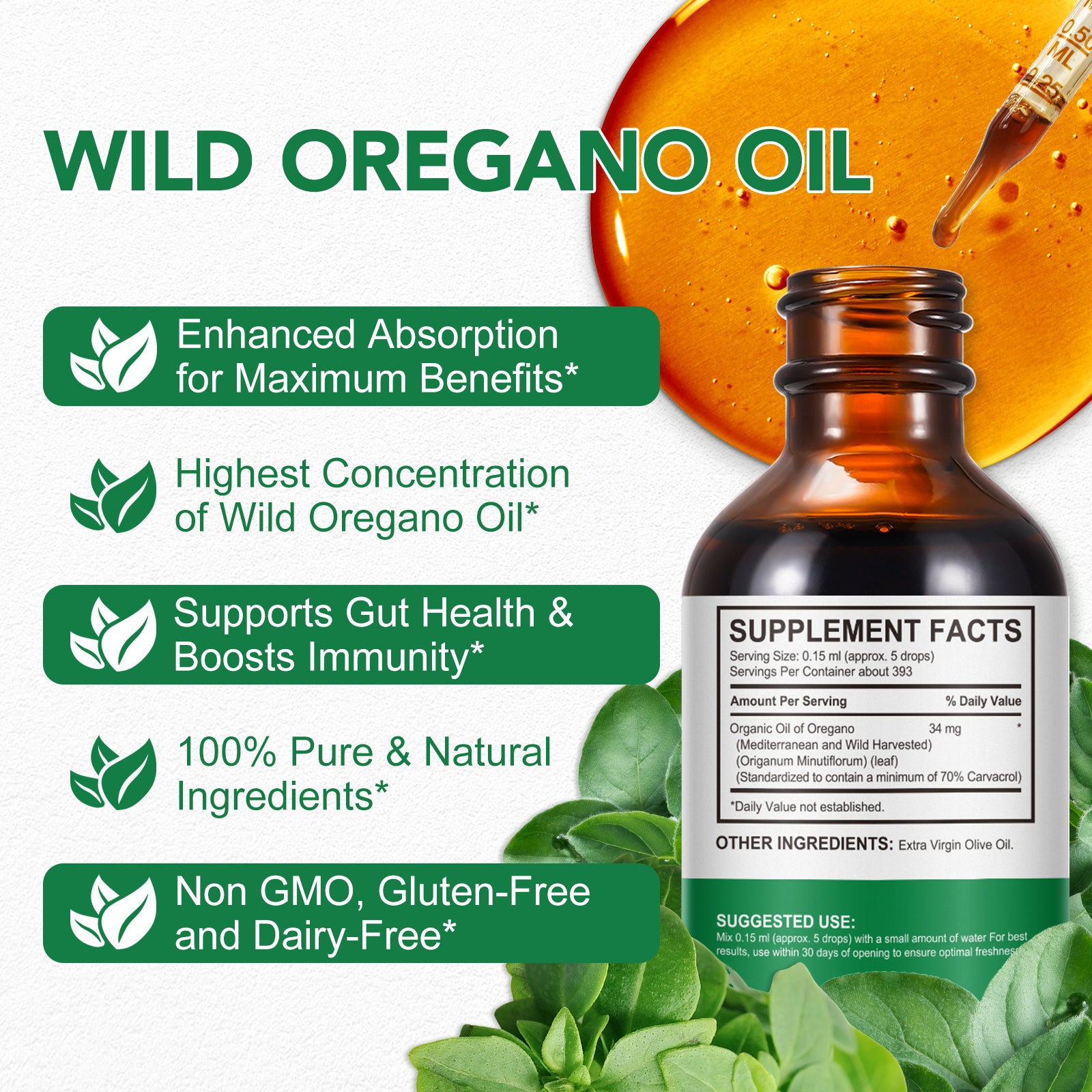 acentiallabs WILD OREGANO OIL POTENT CARVACROL 60ml Liquid Drops