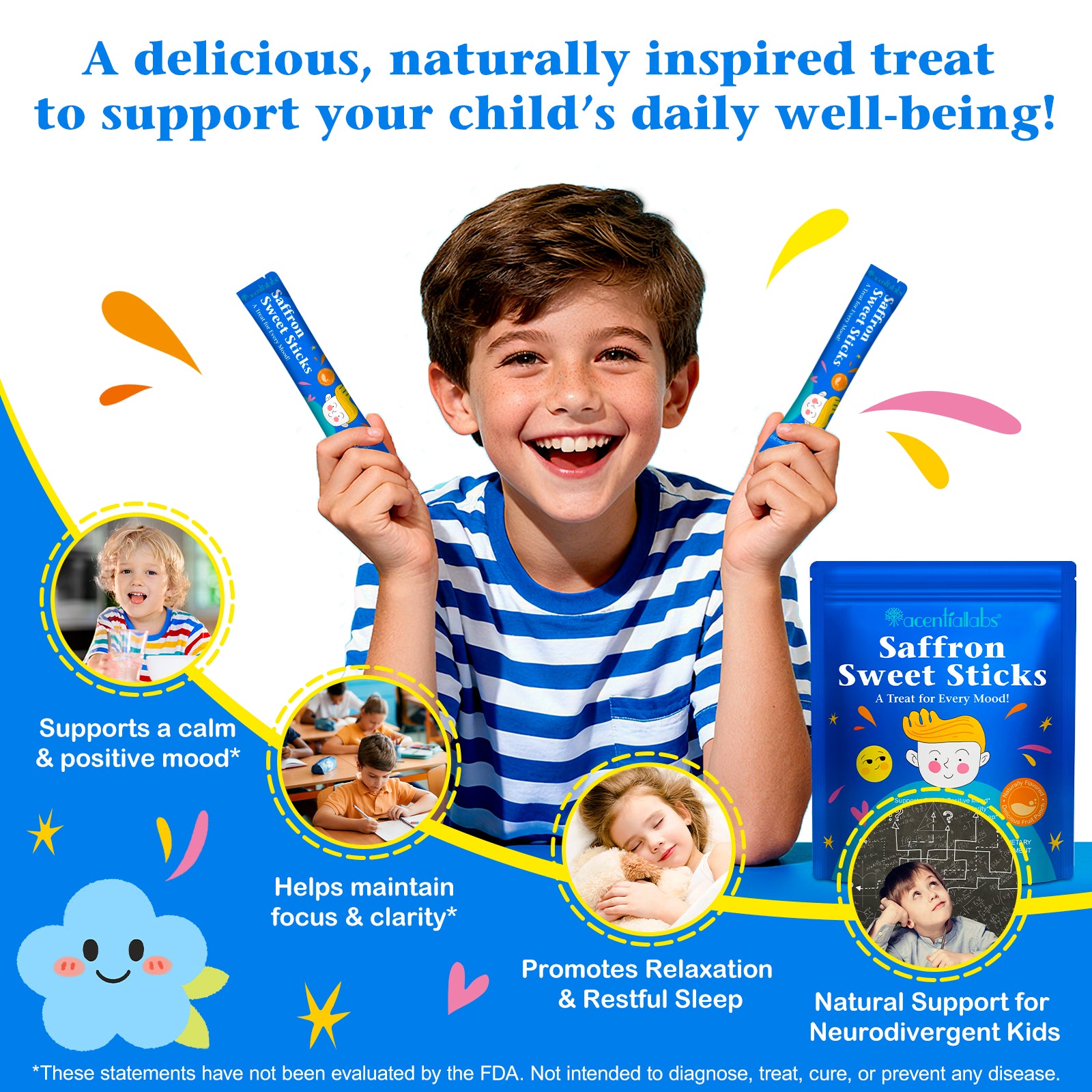 acentiallabs Saffron Sweet Sticks, A Treat for Every Mood, Granules