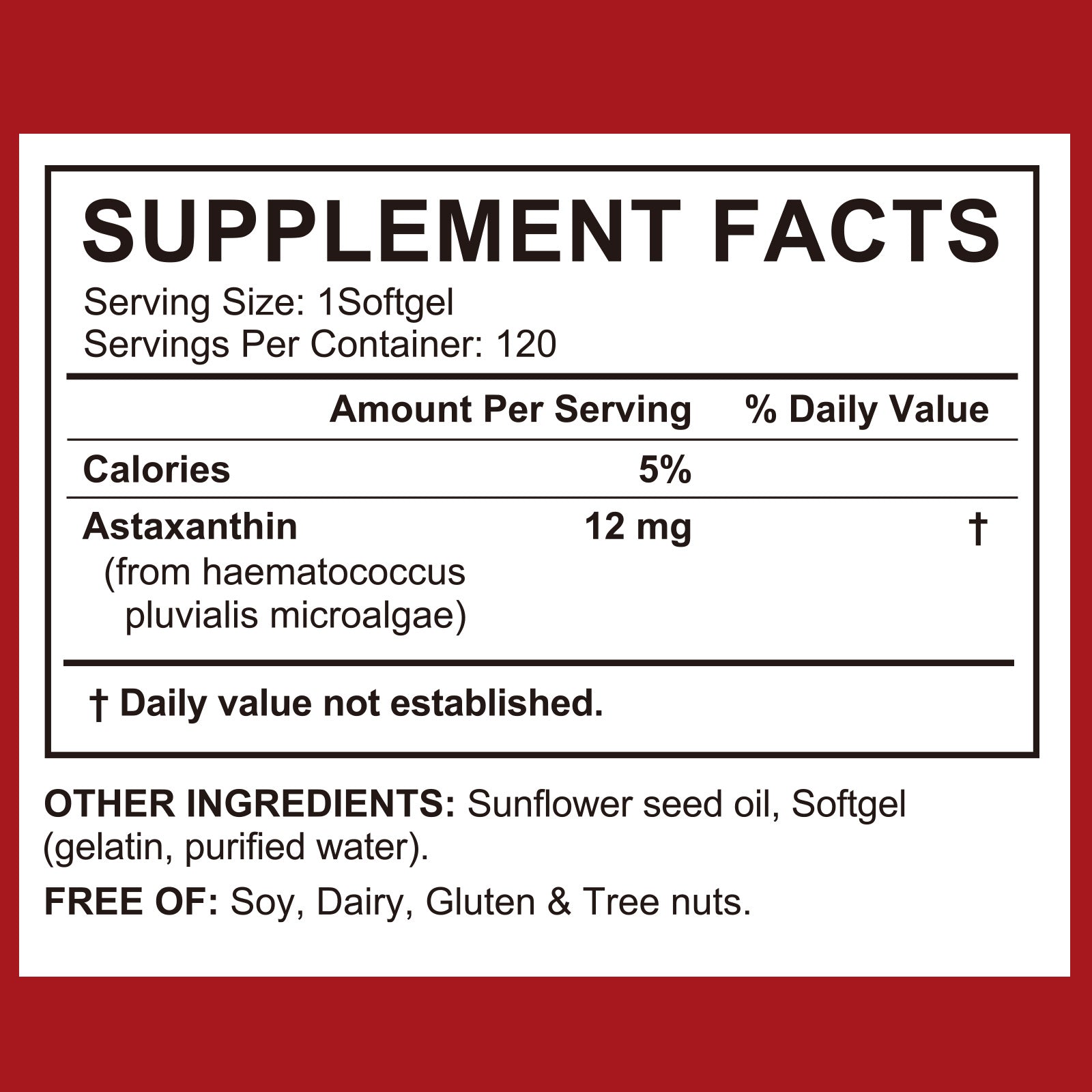 acentiallabs Astaxanthin from microalgae ·triple strength 12MG per serving 120 Softgels Bagged Capsules